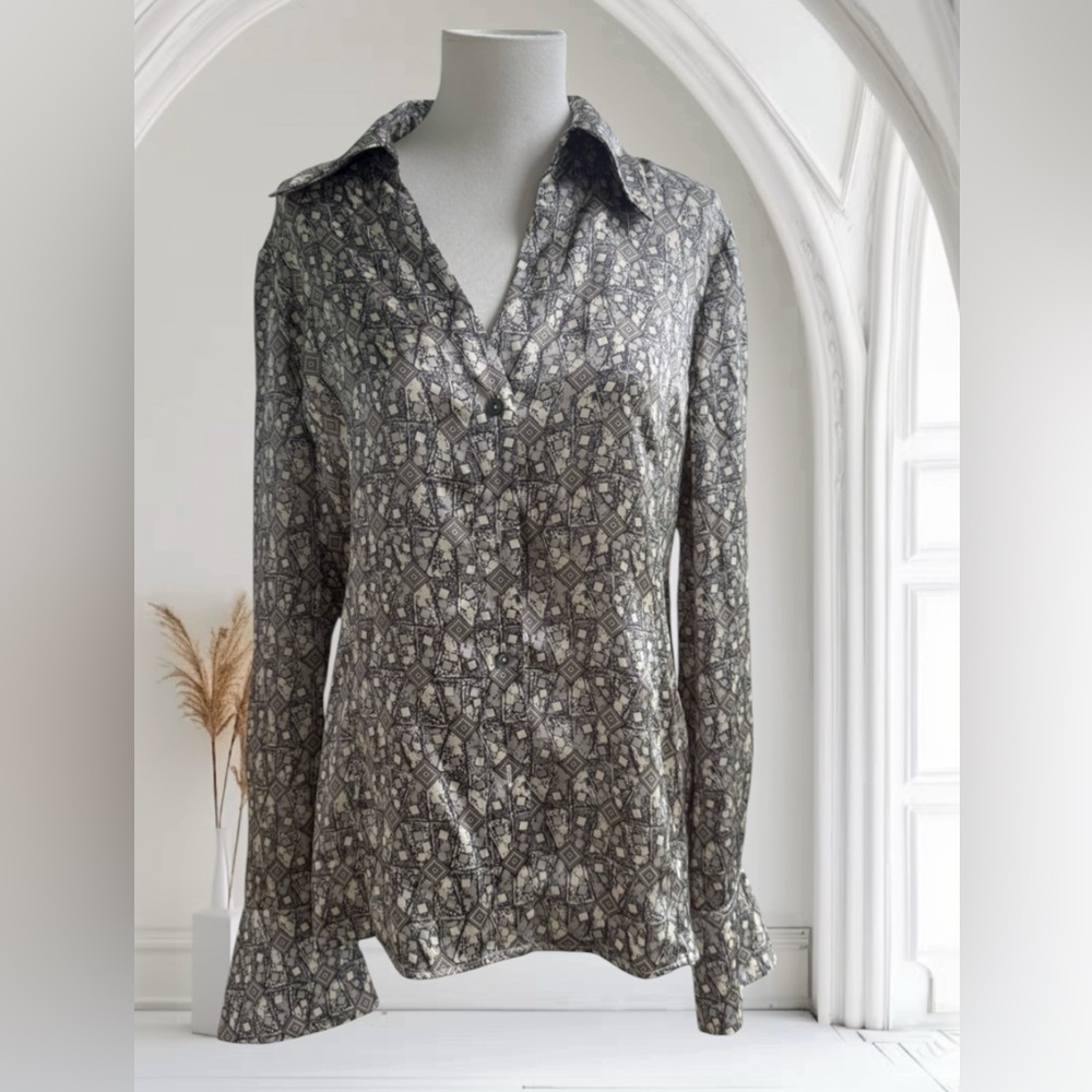 100% Silk Jones New York Long Sleeve Blouse SZ 10